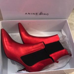 Anine Bing Metallic Red Bootie 39